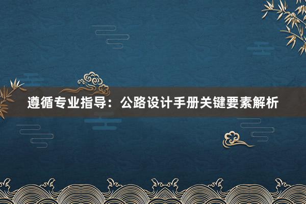 遵循专业指导：公路设计手册关键要素解析